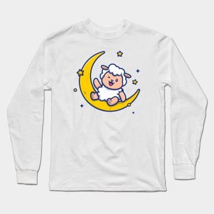Cute Sheep Sitting On The Moon Long Sleeve T-Shirt